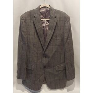 Lauren Ralph Lauren Mens Grey 100% Wool Herringbone Plaid Blazer Size 44L